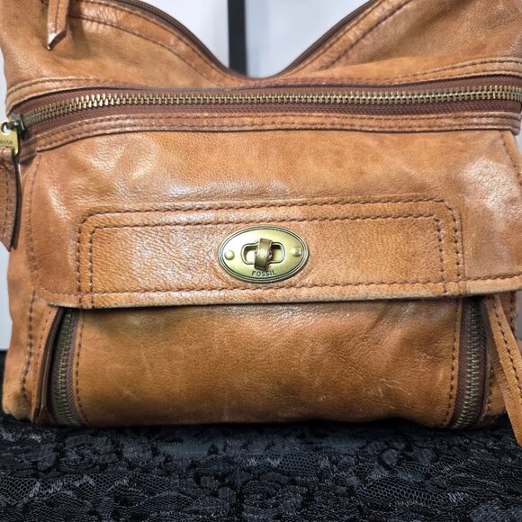 Vintage Fossil Brown Distressed Leather Crossbody Messenger Bag Purse - Picture 2 of 16